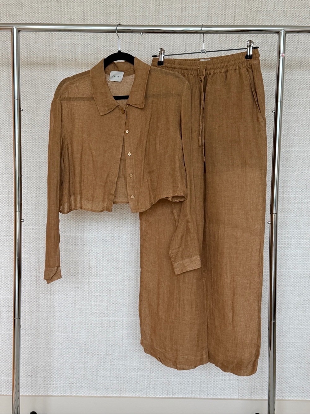 Relaxed Brown Linen-Blend Wide Leg Trousers